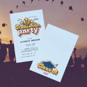 Retro Typografie Blauw Afstuderen Kleurrijke Parti Kaart