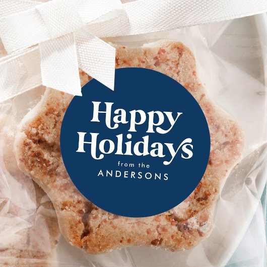 Retro Typografie Blauwe Prettige Feestdagen Ronde Sticker