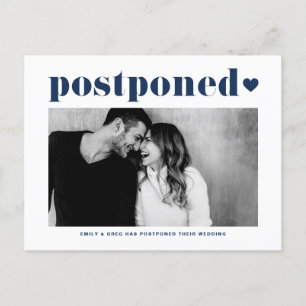 Retro Typografie Blue Photo Wedding Postponement Aankondigingskaart
