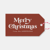 Retro Typografie Brown Merry kerst Cadeaulabel (Voorkant (Horizontaal))