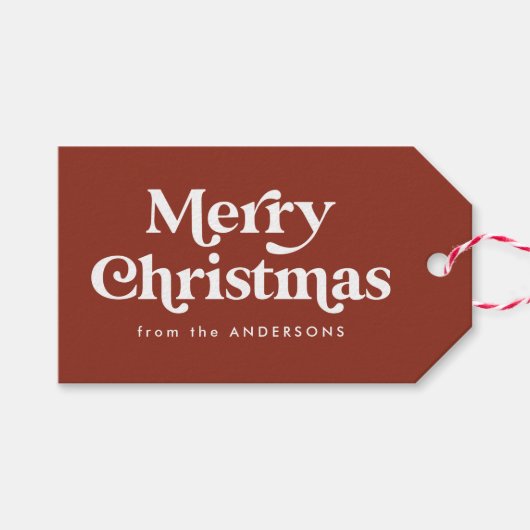 Retro Typografie Brown Merry kerst Cadeaulabel (Voorkant (Horizontaal))