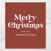 Retro Typografie Brown Merry kerst Wijn Etiket (Enkel label)