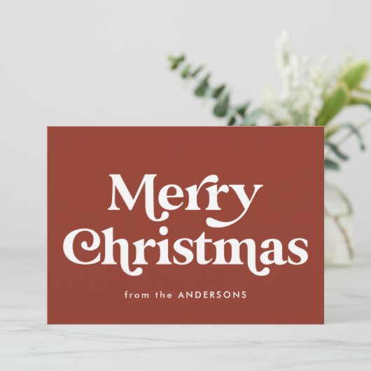 Retro Typografie Brown Merry Kerstmis niet-foto Feestdagenkaart (Staand voorkant)