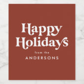 Retro Typografie Brown Prettige feestdagen Wijn Etiket (Enkel label)