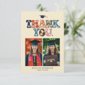 Retro Typografie Colorful Trendy Photo Afstuderen Bedankkaart (Staand voorkant)