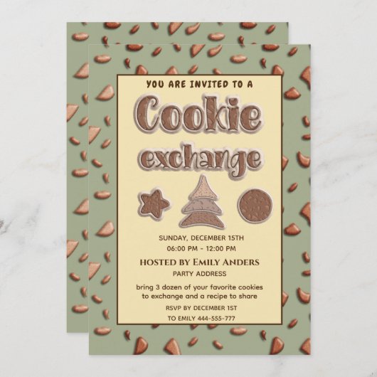 Retro typografie Cookie uitwisseling partij Kaart (Voorkant / Achterkant)