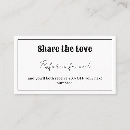 Retro Typografie Deel de liefde Aanbevelingskaartje (Voorkant)