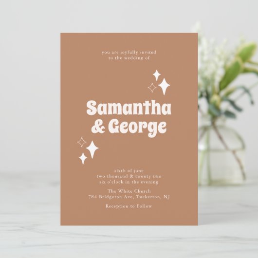 Retro Typografie Earth Tones Modern Wedding Kaart (Staand voorkant)