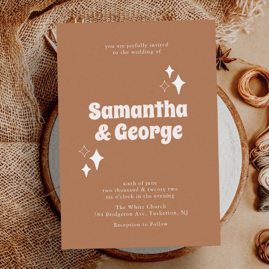 Retro Typografie Earth Tones Modern Wedding Kaart