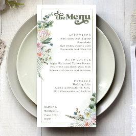 Retro Typografie Floral Boho Sage Green Wedding Menu
