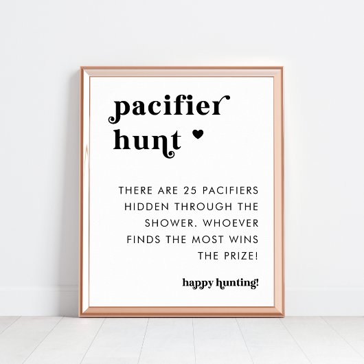 Retro Typografie Fopspeen Hunt Baby shower Teken Poster