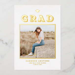 Retro typografie foto afstudeerfeest goud folie uitnodiging