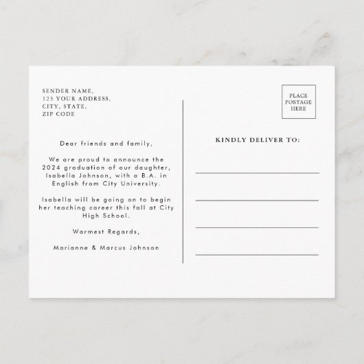 Retro Typografie Foto Afstuderen Aankondigingskaart (Achterkant)