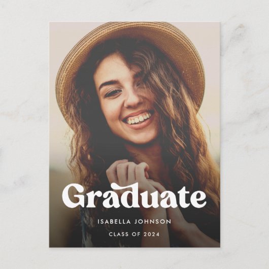 Retro Typografie Foto Afstuderen Aankondigingskaart (Voorkant)