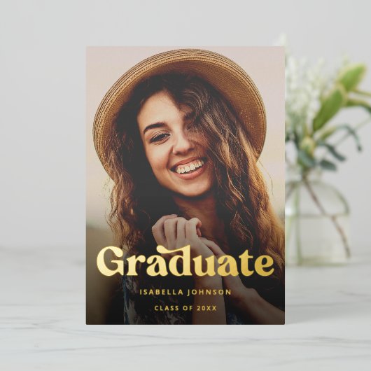 Retro Typografie Foto Afstuderen Folie Uitnodiging (Staand Voorkant)