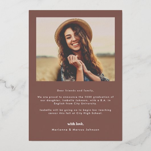 Retro Typografie Foto Afstuderen Folie Uitnodiging (Achterkant)