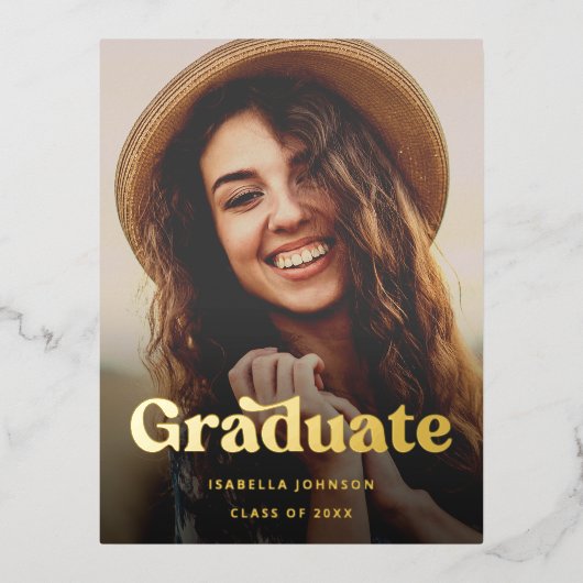 Retro Typografie Foto Afstuderen Folie Uitnodiging Briefkaart (Voorkant)