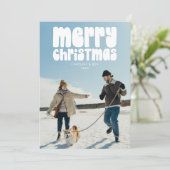 Retro Typografie Foto Merry Kerstry Feestdagenkaart (Staand voorkant)