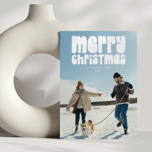 Retro Typografie Foto Merry Kerstry Feestdagenkaart