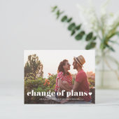Retro typografie foto Plannen gewijzigd Trouwen Aankondigingskaart (Staand voorkant)