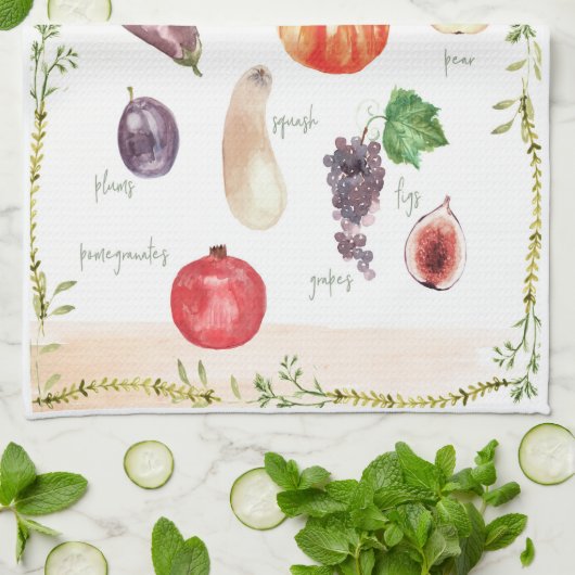  Retro Typografie Fruit & Groenten Theedoek (Gevouwen)