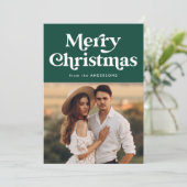Retro Typografie Green Merry-kerstfoto Feestdagenkaart (Staand voorkant)