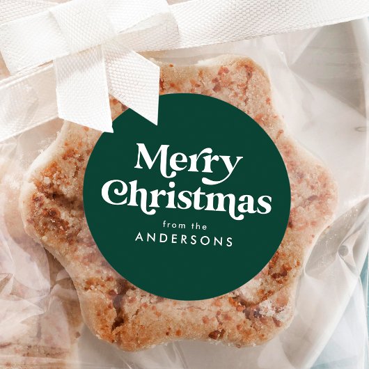 Retro typografie groen prettig kerstfeest ronde sticker