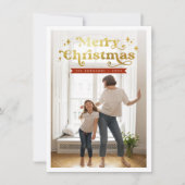 Retro Typografie Groovy Merry Christmas Foto Feestdagenkaart (Voorkant)
