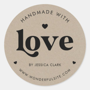 Retro typografie Handgemaakt met liefde Hart Kraft Ronde Sticker