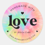 Retro typografie Handgemaakt met liefde Heart Tie  Ronde Sticker (Voorkant)