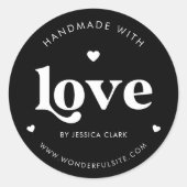 Retro Typografie Handgemaakt met Love Heart Black Ronde Sticker (Voorkant)