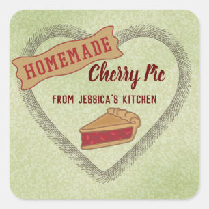 retro typografie homemade cherry pie hart vierkante sticker
