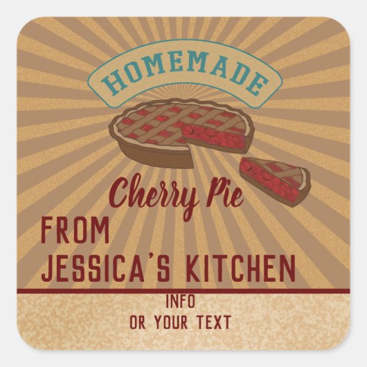  retro typografie homemade cherry pie vierkante sticker (Voorkant)
