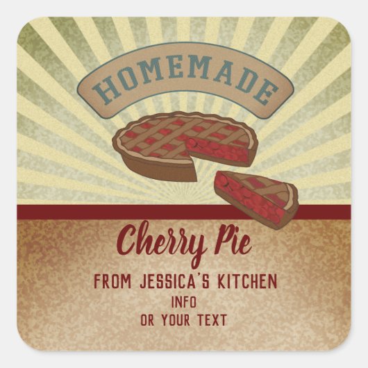  retro typografie homemade cherry pie vierkante sticker (Voorkant)