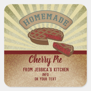 retro typografie homemade cherry pie vierkante sticker