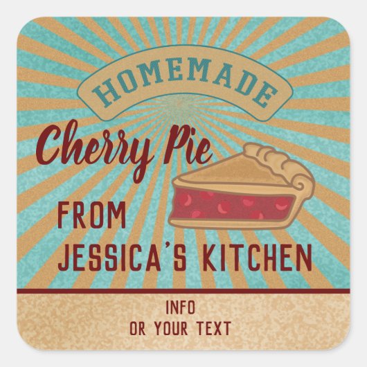  retro typografie homemade cherry pie vierkante sticker (Voorkant)