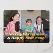 Retro Typografie Kerst & Nieuwjaar 2 Foto Folie Feestdagenkaart (Voorkant)