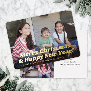 Retro Typografie Kerst & Nieuwjaar 2 Foto Folie Feestdagenkaart