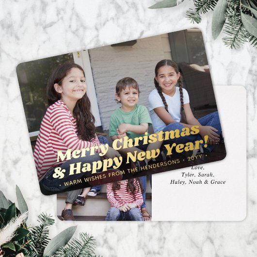 Retro Typografie Kerst & Nieuwjaar 2 Foto Folie Feestdagenkaart