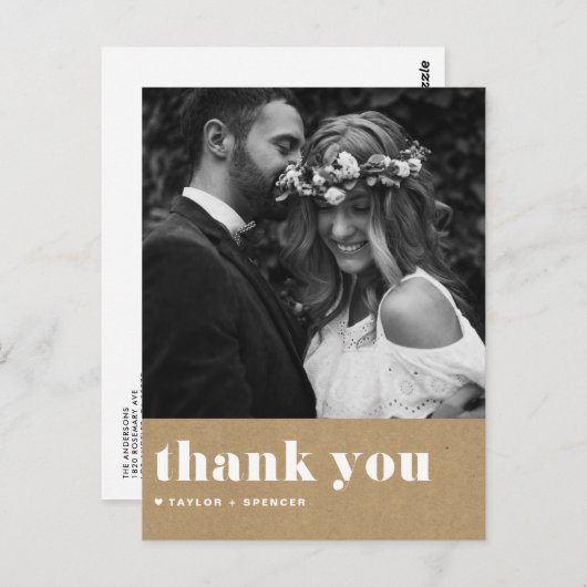 Retro Typografie Kraft Papier Bruiloft Bedankt Briefkaart (Voorkant / Achterkant)