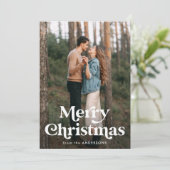 Retro Typografie Merry kerst 2 Fotovakantie Feestdagenkaart (Staand voorkant)