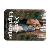 Retro Typografie Merry Kerstfeestdag Foto Magneet (Horizontaal)