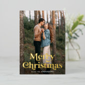 Retro Typografie Merry Kerstfoto Folie Feestdagenkaart (Staand Voorkant)