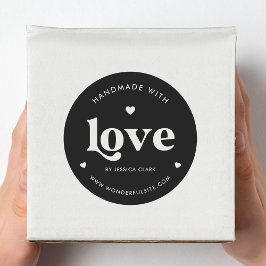Retro typografie met liefde gemaakt Hart Zwart Ronde Sticker