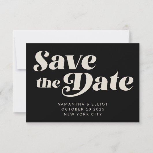 Retro Typografie Mid Mod Art | Zwart-wit Save The Date (Voorkant)