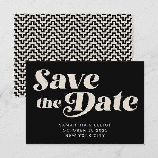 Retro typografie Mid Mod kunst | Zwart en Wit Save The Date (Voorkant / Achterkant)