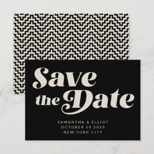 Retro typografie Mid Mod kunst   Zwart en Wit Save The Date