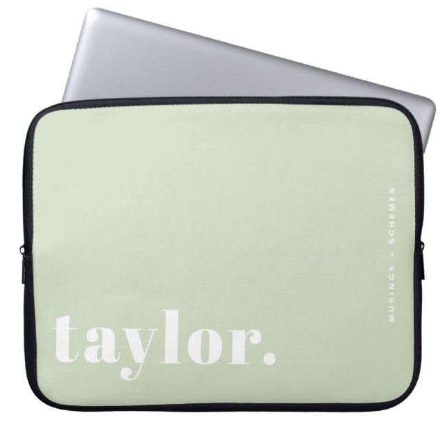 Retro Typografie Mint Groen Gepersonaliseerd Laptop Sleeve (Voorkant)