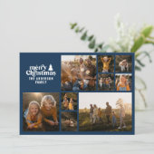 Retro typografie moderne Navy Blue multi foto Feestdagenkaart (Staand voorkant)