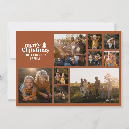 Retro typografie moderne terracotta multi foto feestdagenkaart (Voorkant)